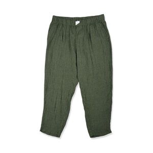 Elieen Fisher Green Gingham Puckered Organic Linen Ankle Pants